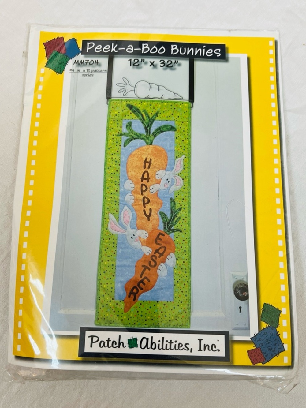 Peek A Boo Bunnies Rabbit Wall Hanging Happy Easter Carrot 12"x32" MM704